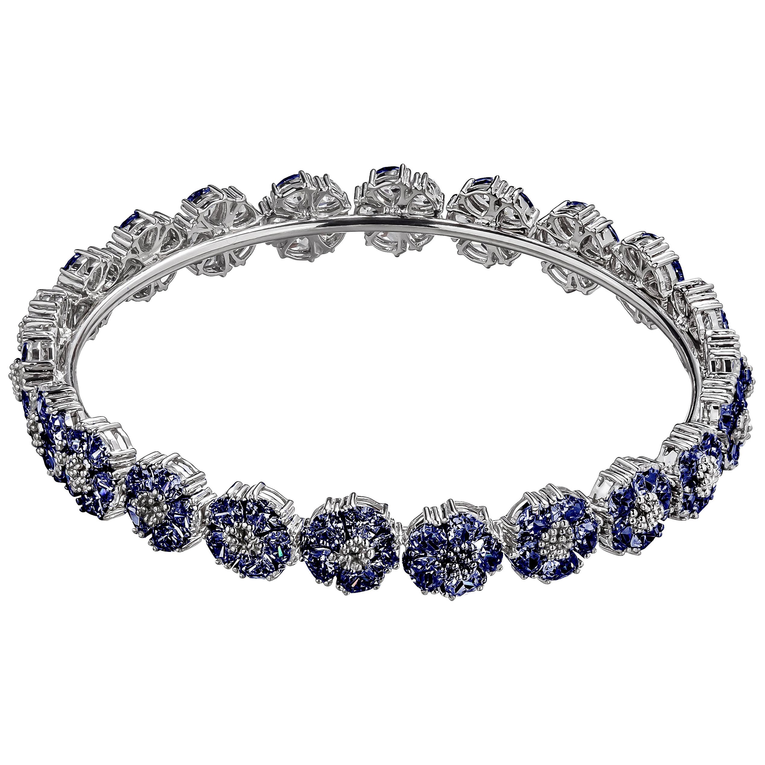 Dark Blue Topaz Blossom Gemstone Wraparound Bracelet For Sale