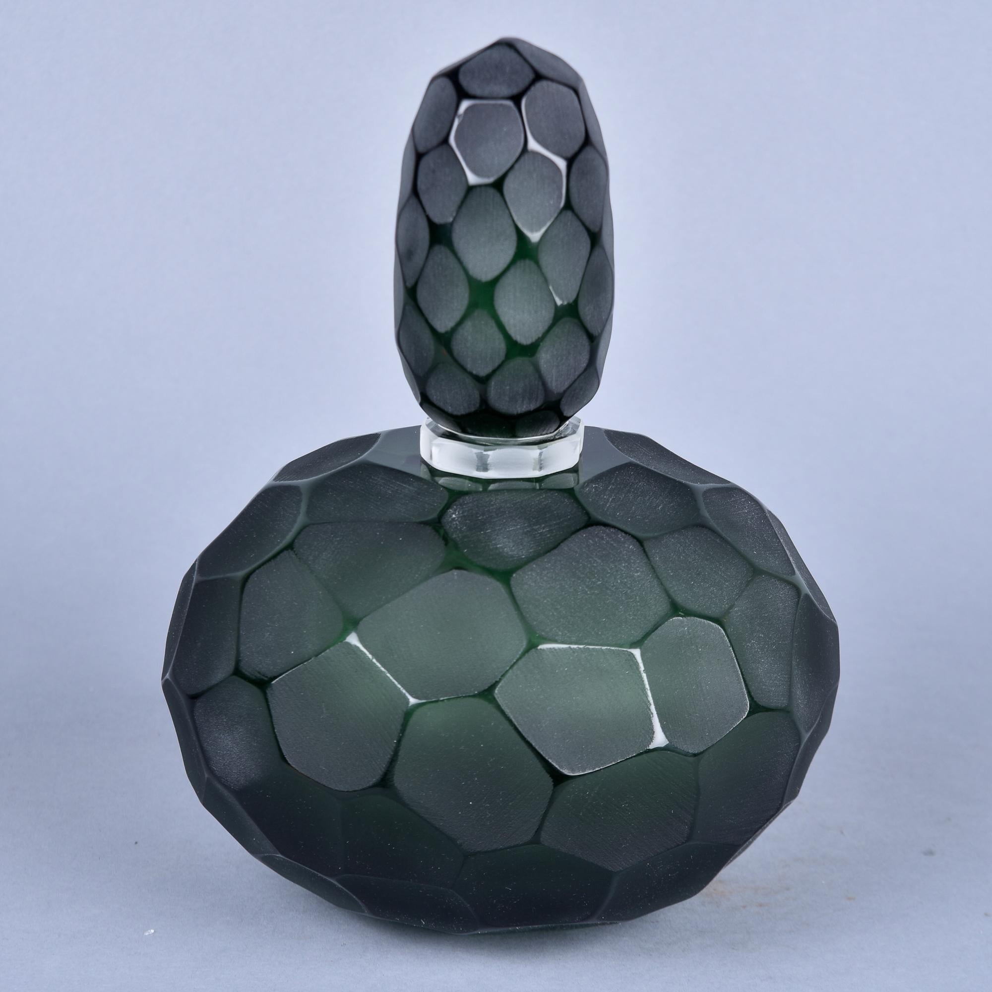 Mid-Century Modern New Dark Green Murano Glass Battuto Perfume Bottle  For Sale