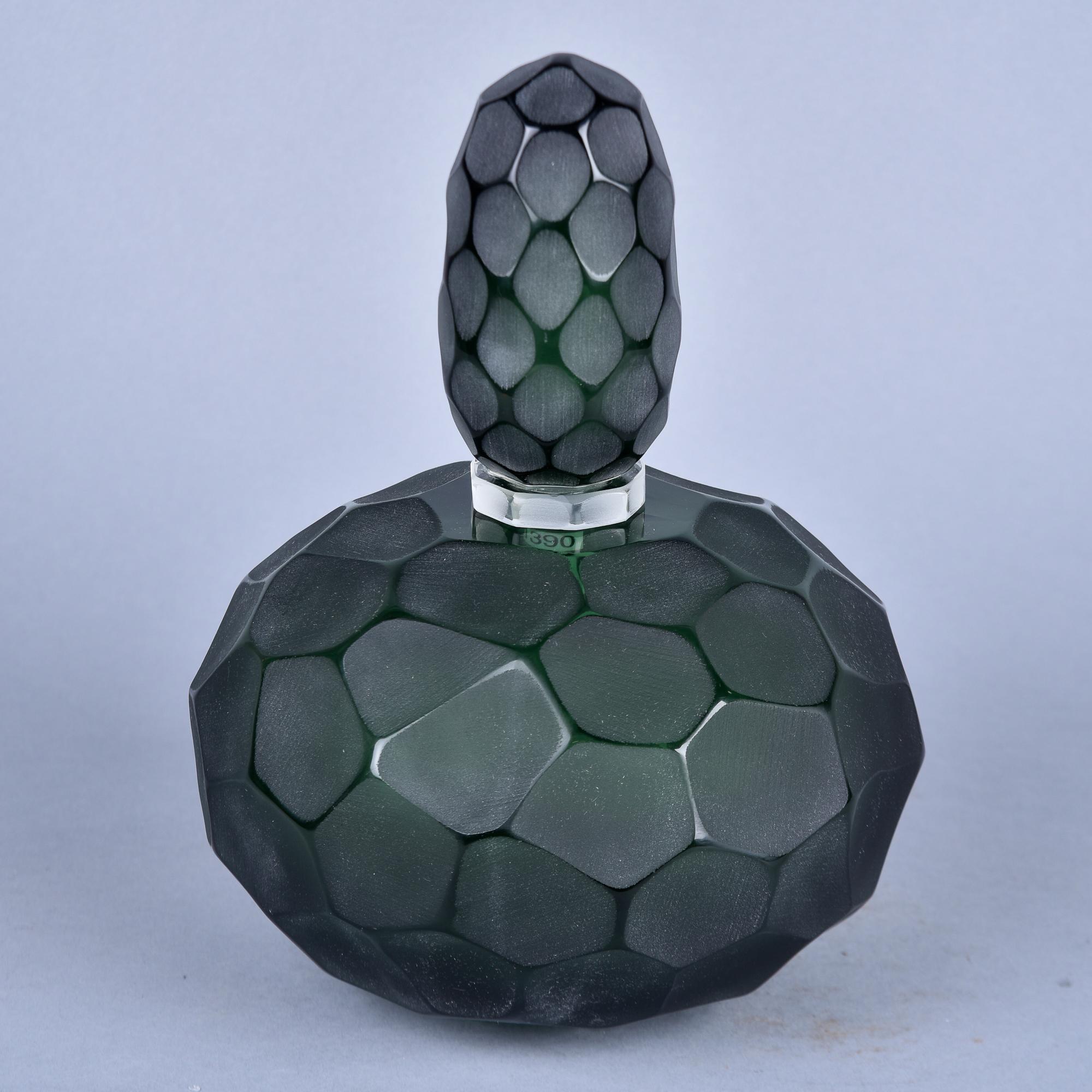 Italian New Dark Green Murano Glass Battuto Perfume Bottle  For Sale