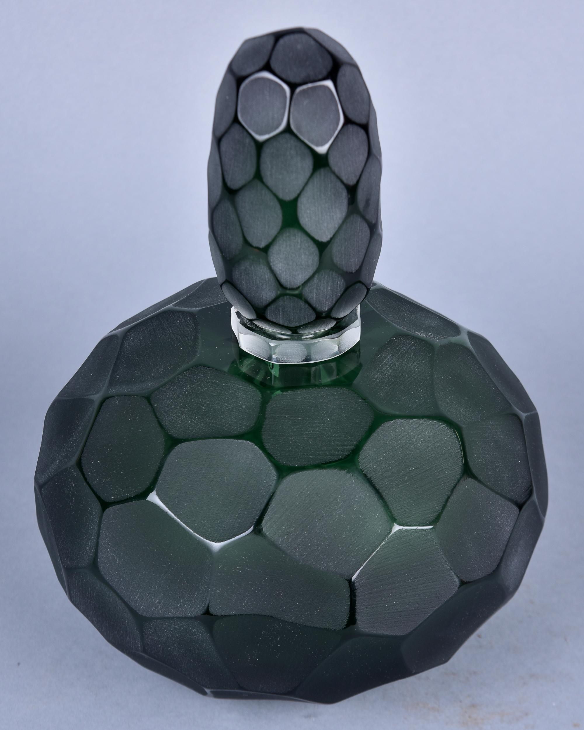 Contemporary New Dark Green Murano Glass Battuto Perfume Bottle  For Sale