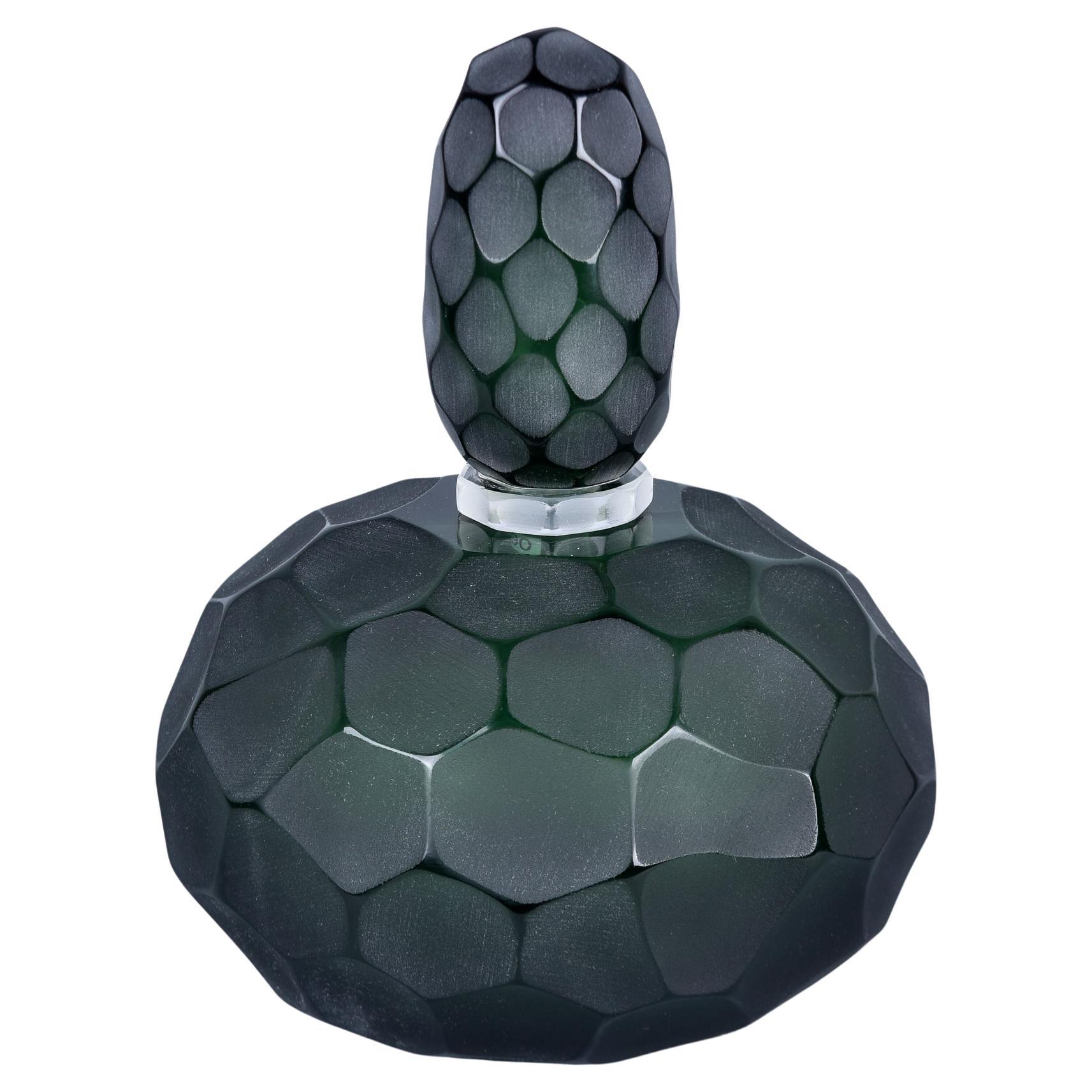 New Dark Green Murano Glass Battuto Perfume Bottle
