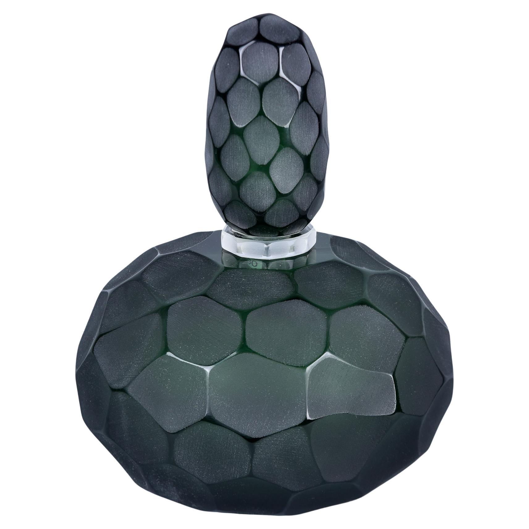 New Dark Green Murano Glass Battuto Perfume Bottle  For Sale