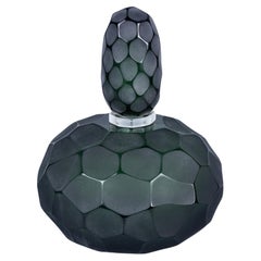 Vintage New Dark Green Murano Glass Battuto Perfume Bottle 