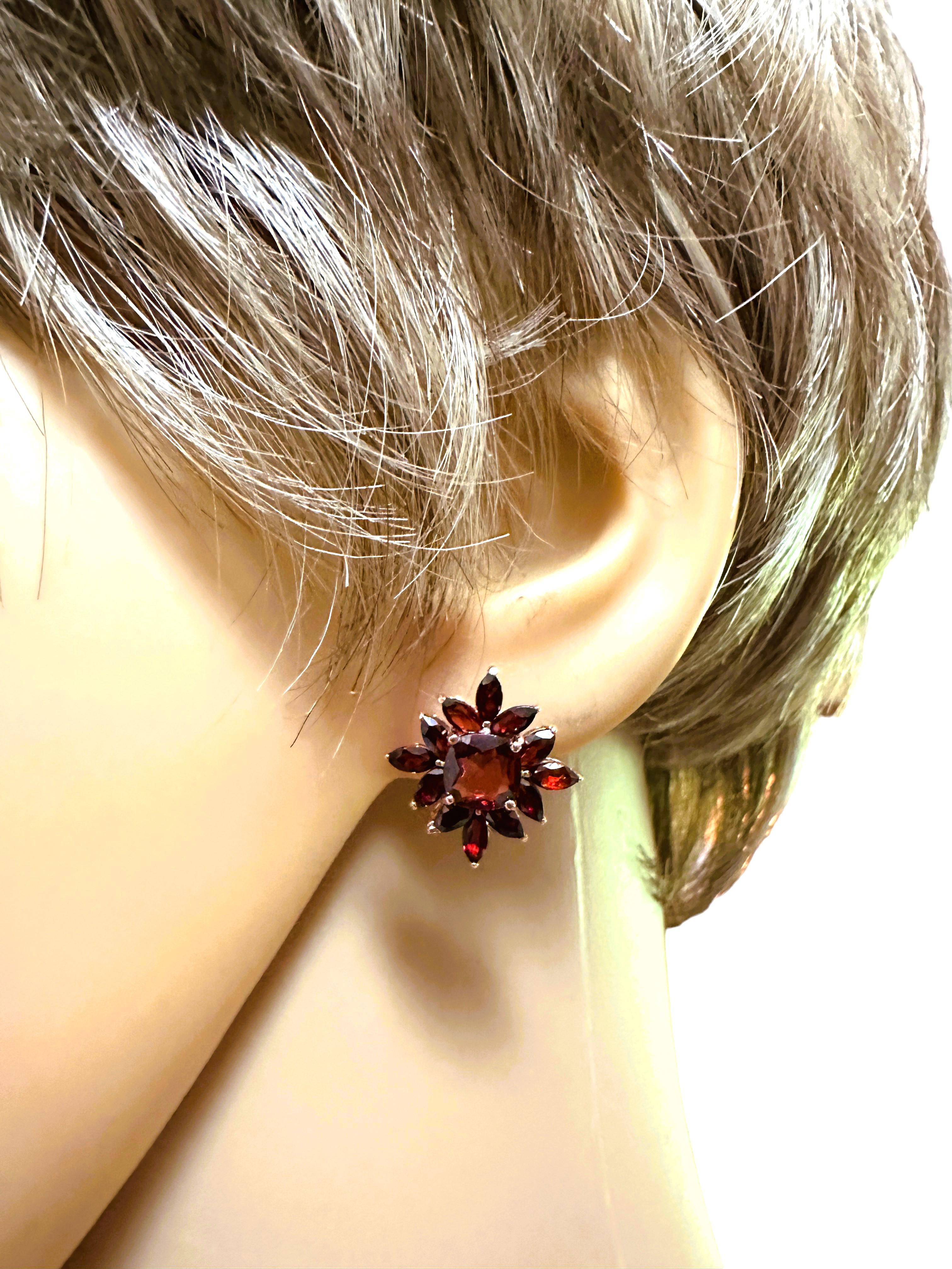 Neu Dunkel Orange Rot Granat Roségold vergoldete Sterling-Ohrringe (Art déco)