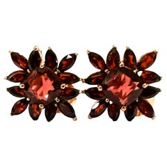 New Dark Orange Red Garnet Rose Gold Plated Sterling Earrings