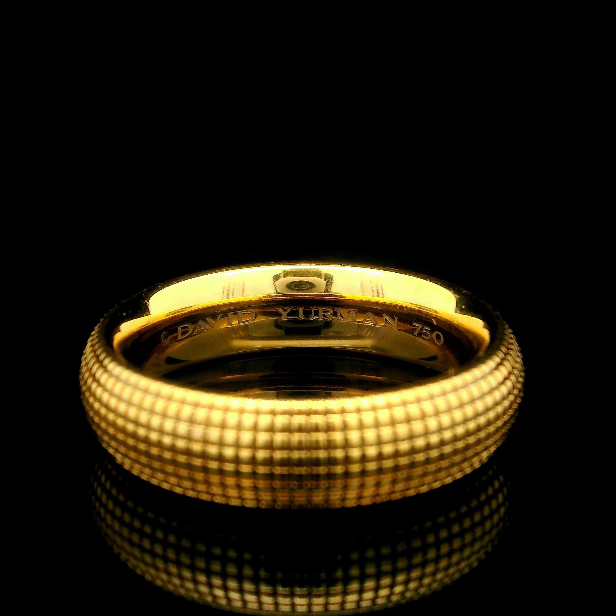 New David Yurman 18k Yellow Gold 5.9mm Wide Textured Sky Band Ring Sz 9.5 In New Condition In Montclair, NJ