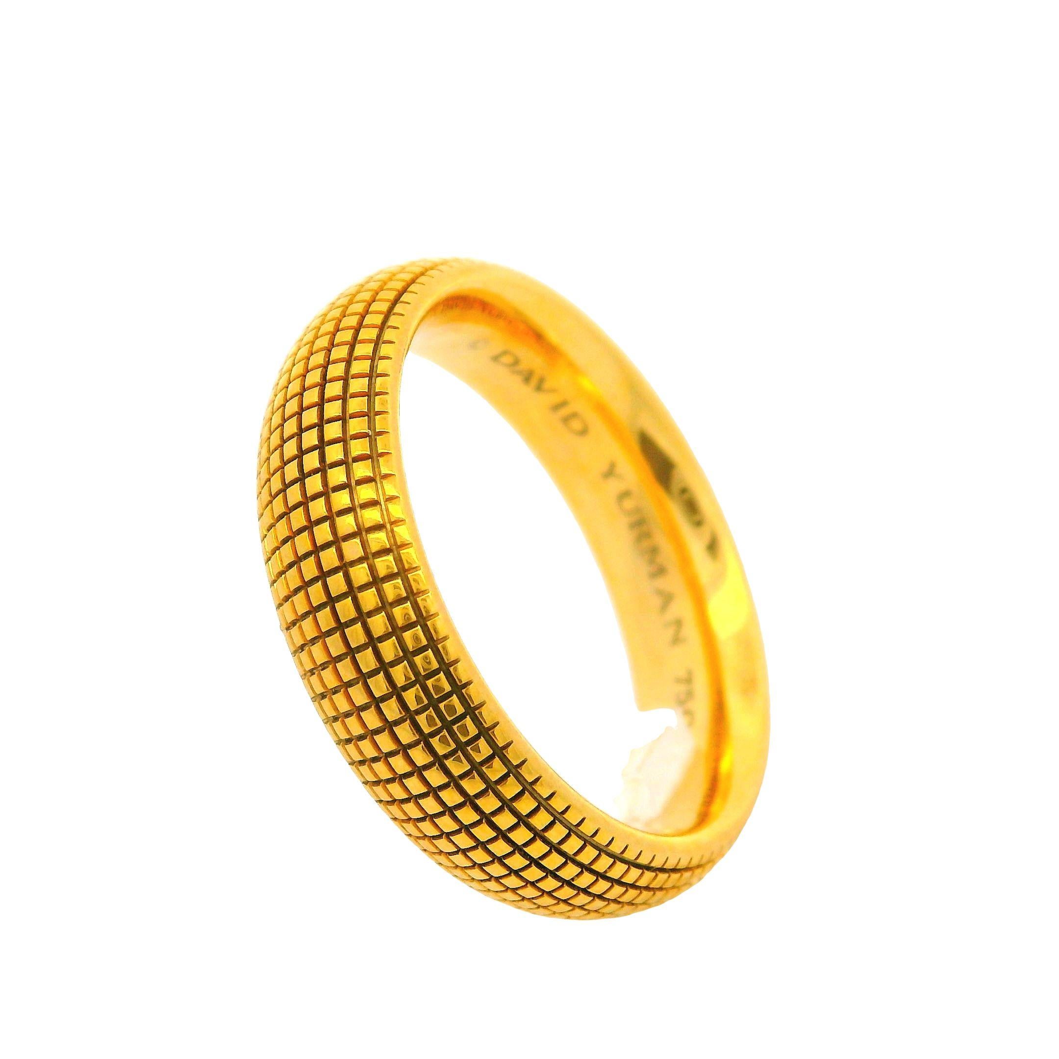 New David Yurman 18k Yellow Gold 5.9mm Wide Textured Sky Band Ring Sz 9.5 4