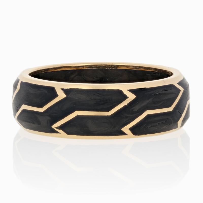 Originally retailing for $1600, this handsome designer band is being offered here for a much more wallet-friendly price!

This ring is a size 11 3/4.

Brand: David Yurman
Collection: Forged Carbon

Metal Content: Guaranteed 18k Gold as