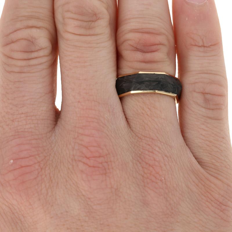 New David Yurman Torqued Faceted Forged Carbon Band 18k Gold Ring 2