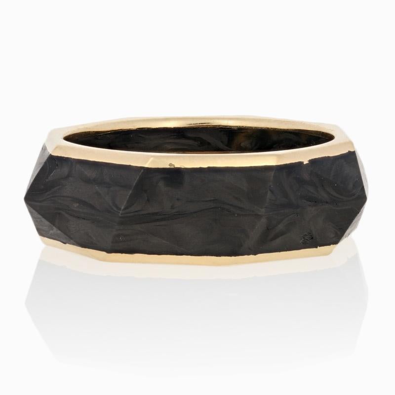 New David Yurman Torqued Faceted Forged Carbon Band 18k Gold Ring 3
