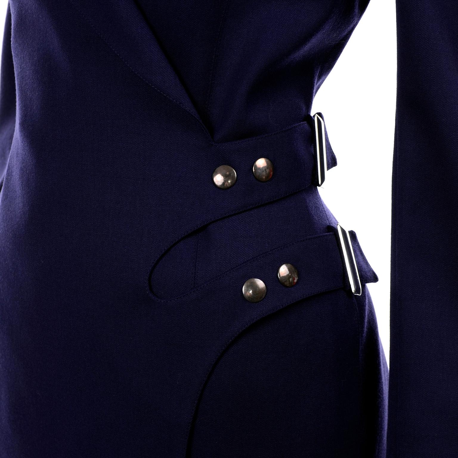 New Deadstock Claude Montana Vintage Blue 2 Piece Skirt & Jacket Suit Sz 46/12 2