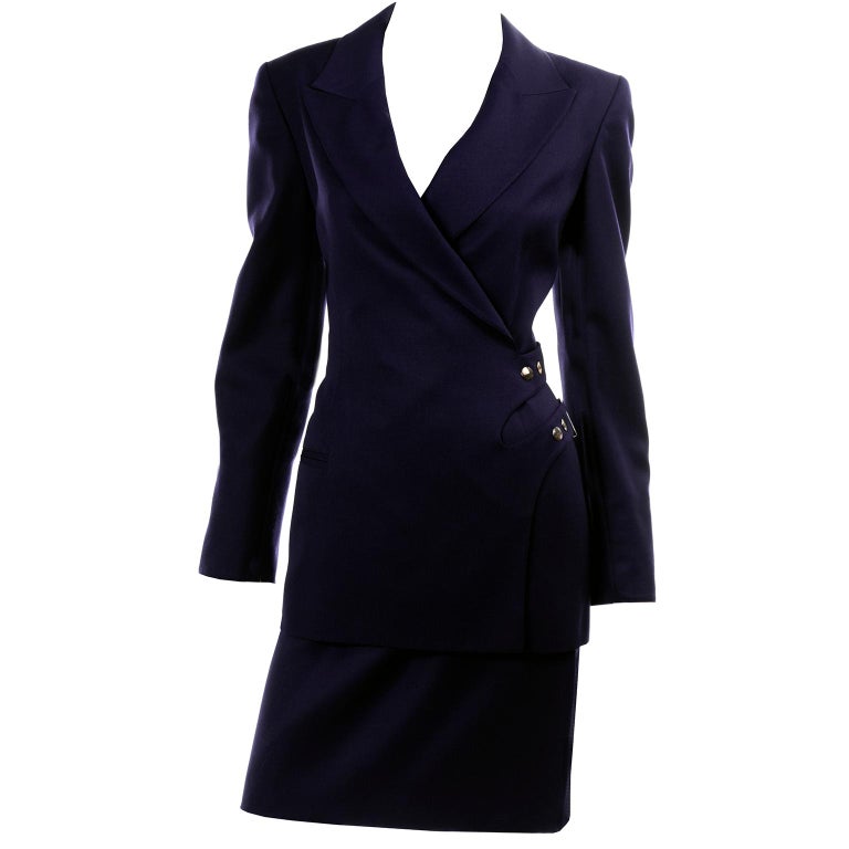 New Deadstock Claude Montana Vintage Blue 2 Piece Skirt and Jacket Suit ...