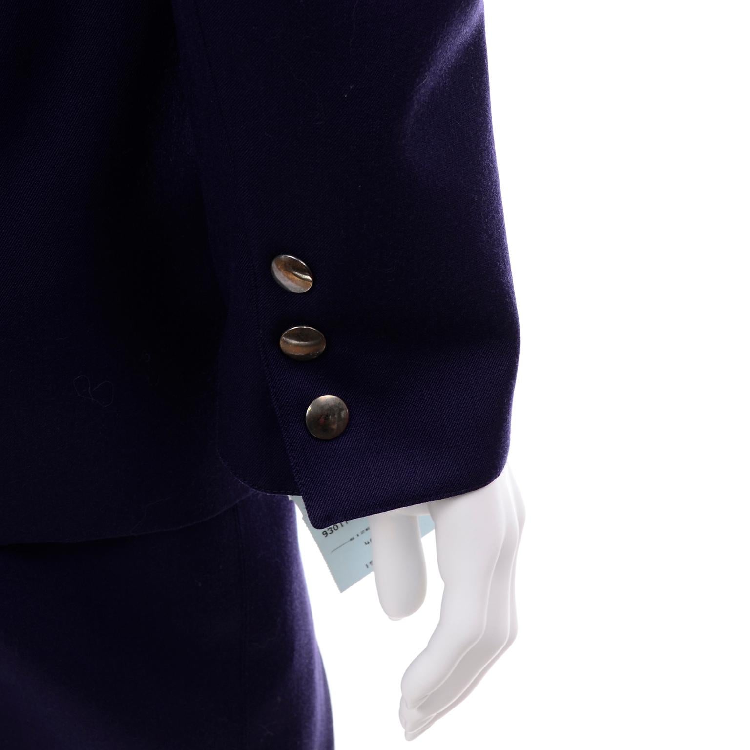 New Deadstock Claude Montana Vintage Blue 2 Piece Skirt & Jacket Suit Sz 46/12 1