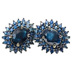 New Deep Blue Sapphire 14k White Gold Plated Sterling Earrings