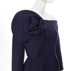 new DELPOZO navy jersey crepe large floral asymmetric neckline dress FR34 XS