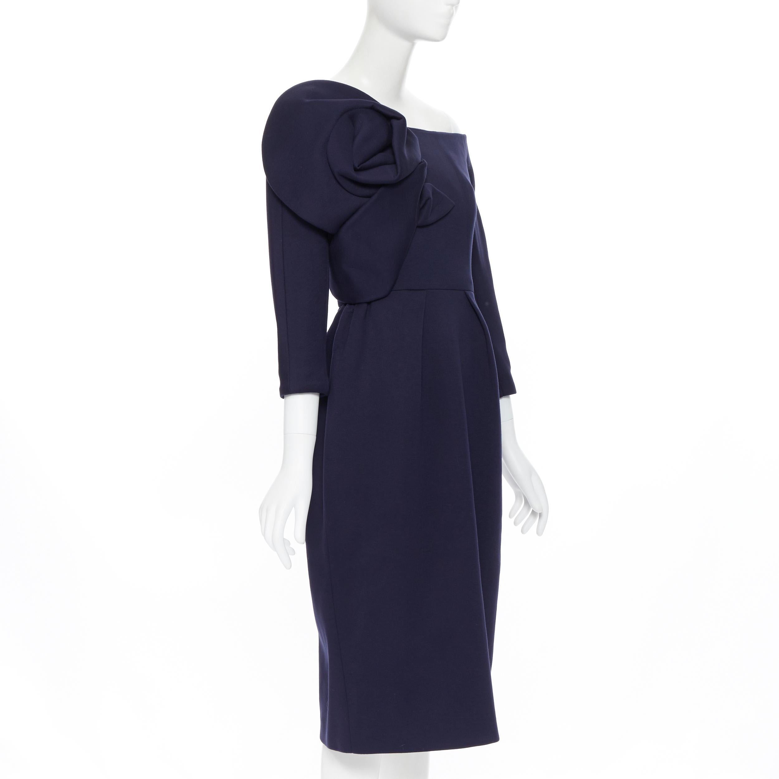 new DELPOZO navy jersey crepe large floral asymmetric neckline dress FR34 XS In New Condition In Hong Kong, NT