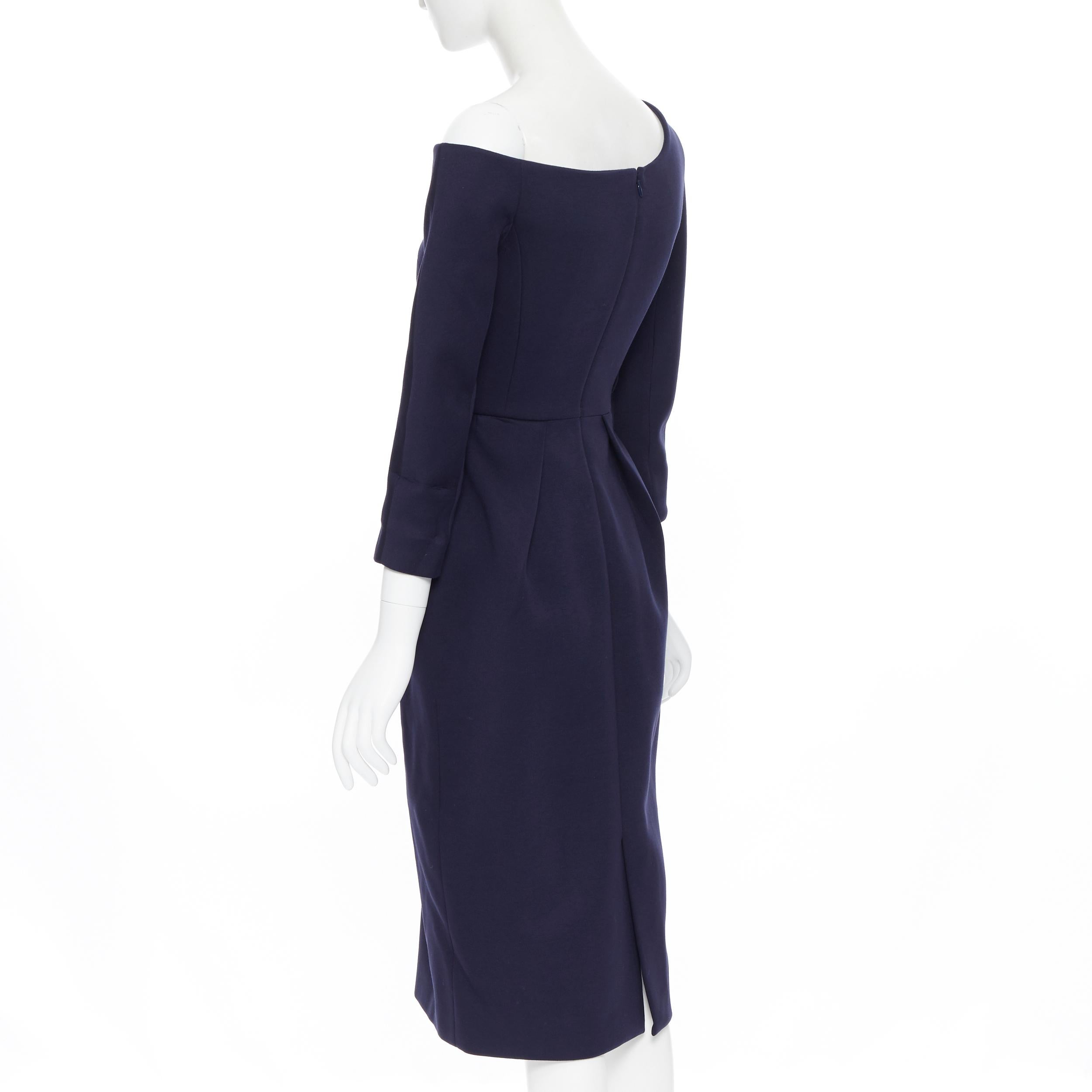 new DELPOZO navy jersey crepe large floral asymmetric neckline dress FR34 XS 2