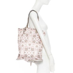new DELVAUX Miss Mouse grey pink leather zip around pack away nylon tote bag