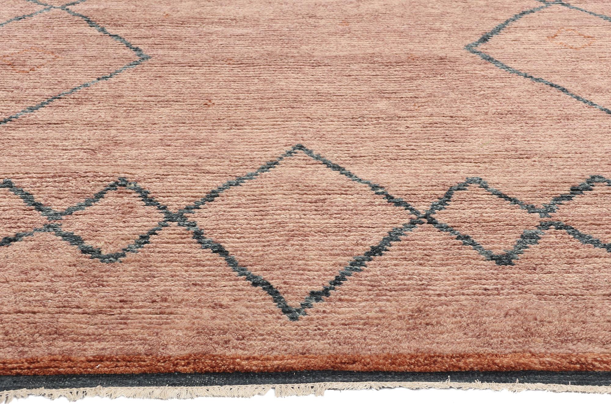 Indian New Desert Blush Modern Pink Moroccan Carpet with Transitional Style For Sale