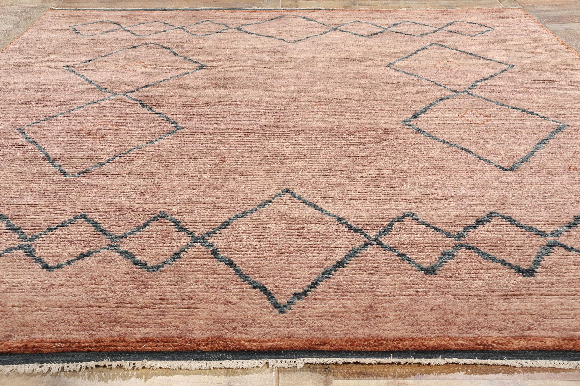 Wool New Desert Blush Modern Pink Moroccan Carpet with Transitional Style For Sale