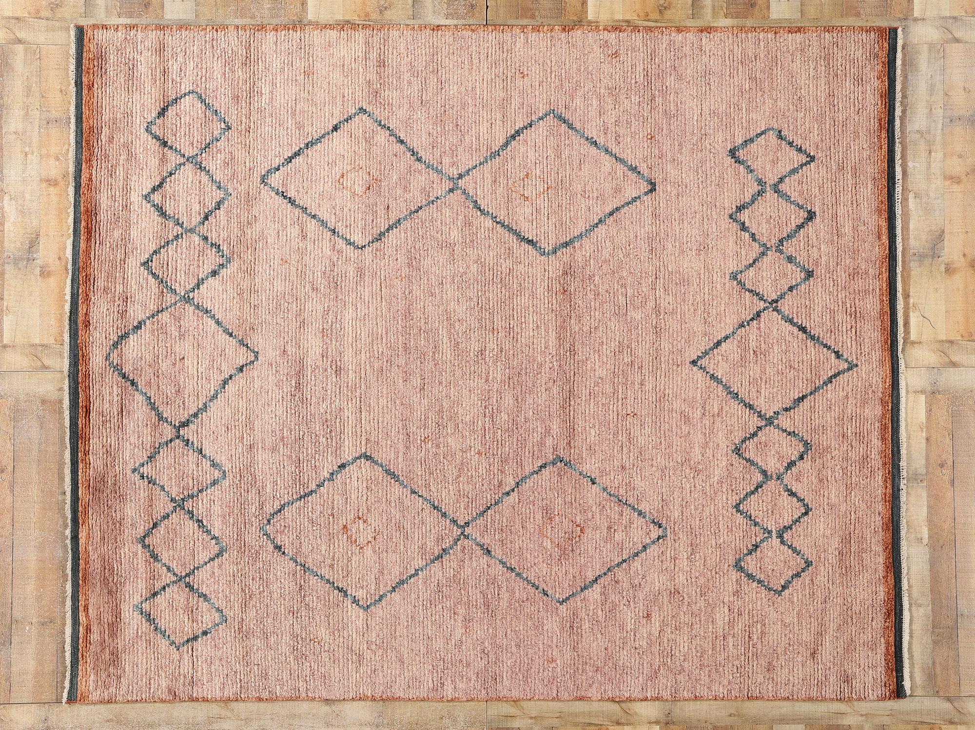 New Desert Blush Modern Pink Moroccan Carpet with Transitional Style For Sale 1