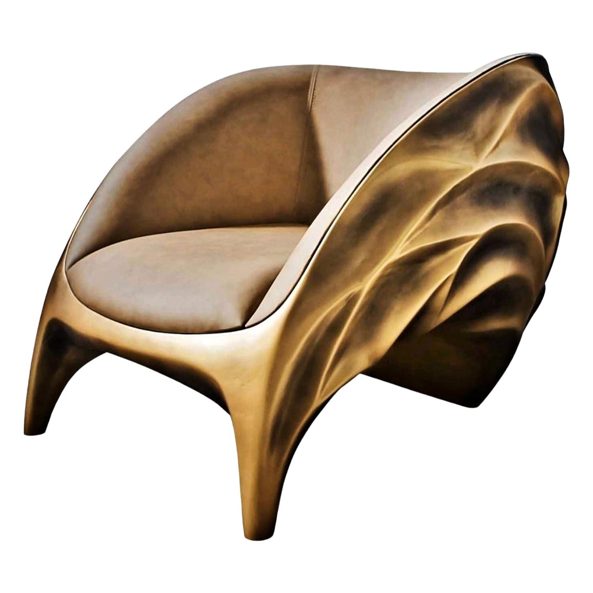 New Design Armchair in Pacific Leather For Sale