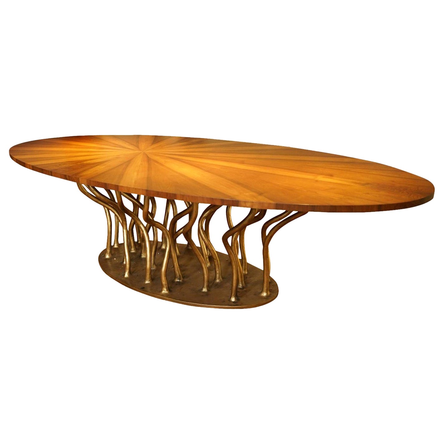 New Design Bronze Walnut Wood Dining Table  For Sale