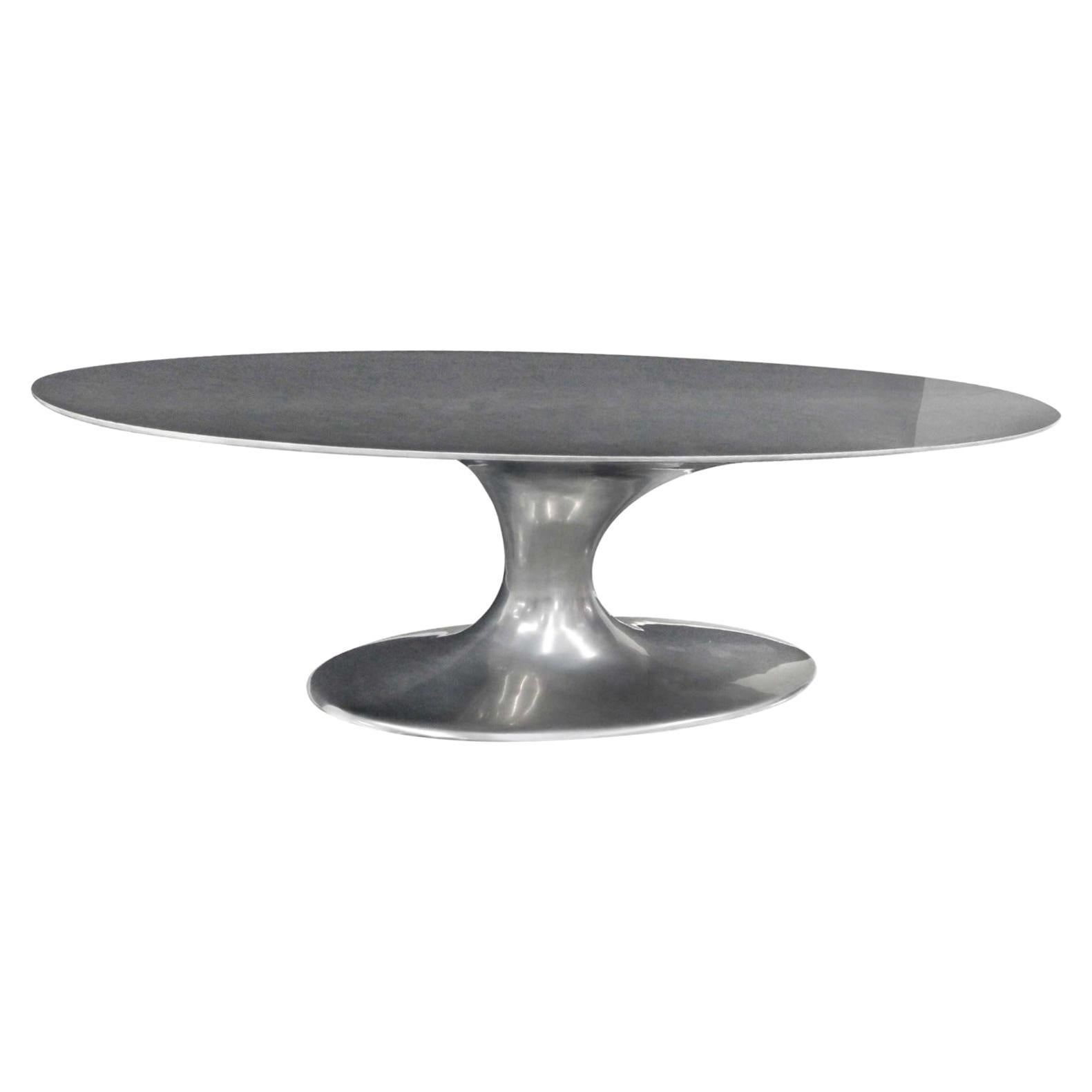 New Design Chrome Dining Table in Wood and Resin For Sale