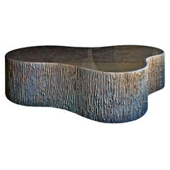 Table basse New Design en bronze épais miroir, avec bord poli