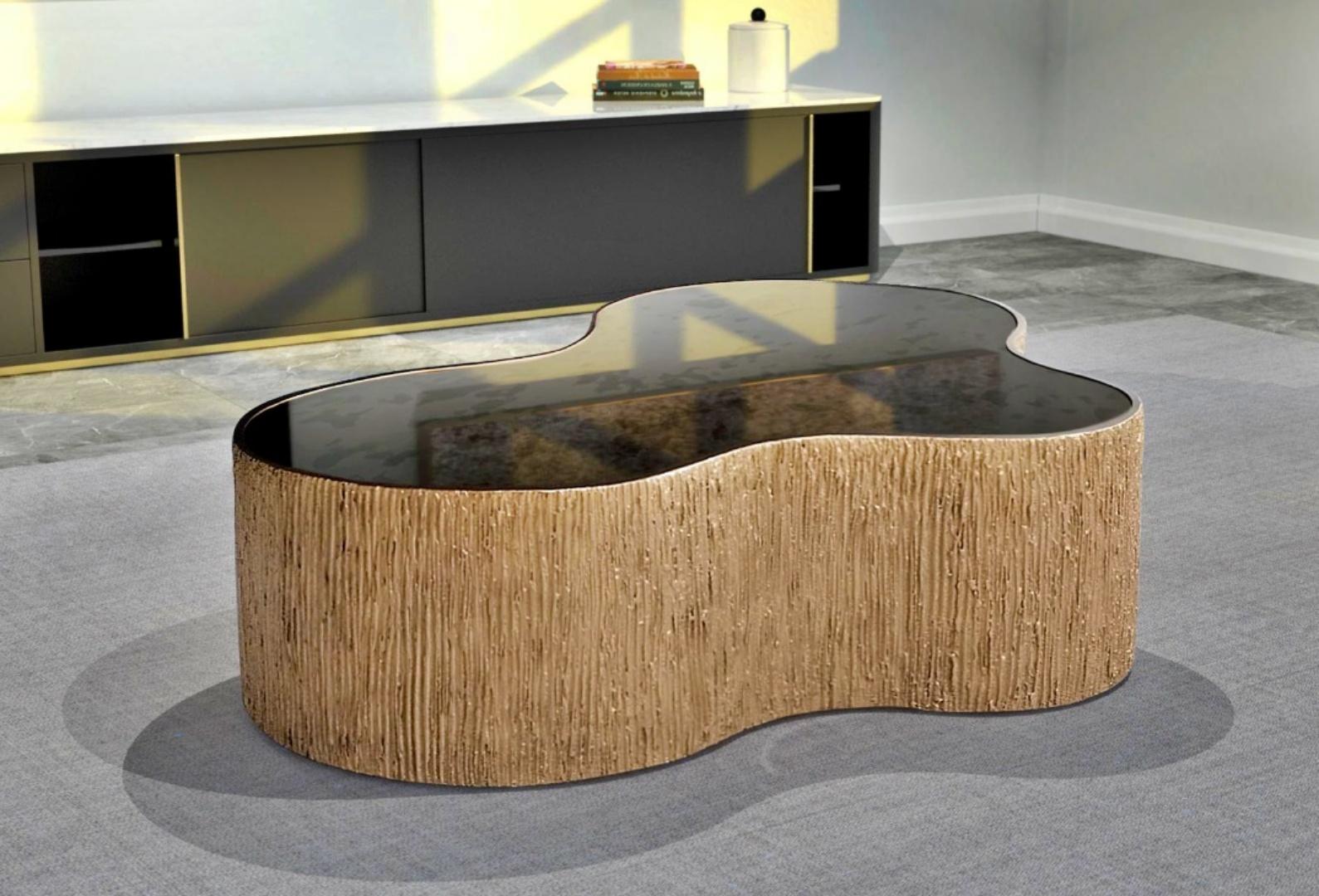 Modern New Design Coffee Table in Bronze Mirror, with Polished Edge Gold For Sale