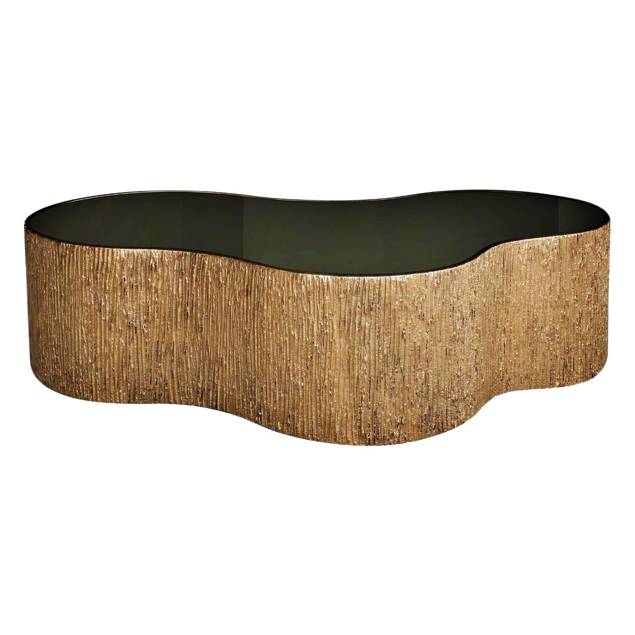 New Design Coffee Table in Bronze Mirror, with Polished Edge Gold For Sale