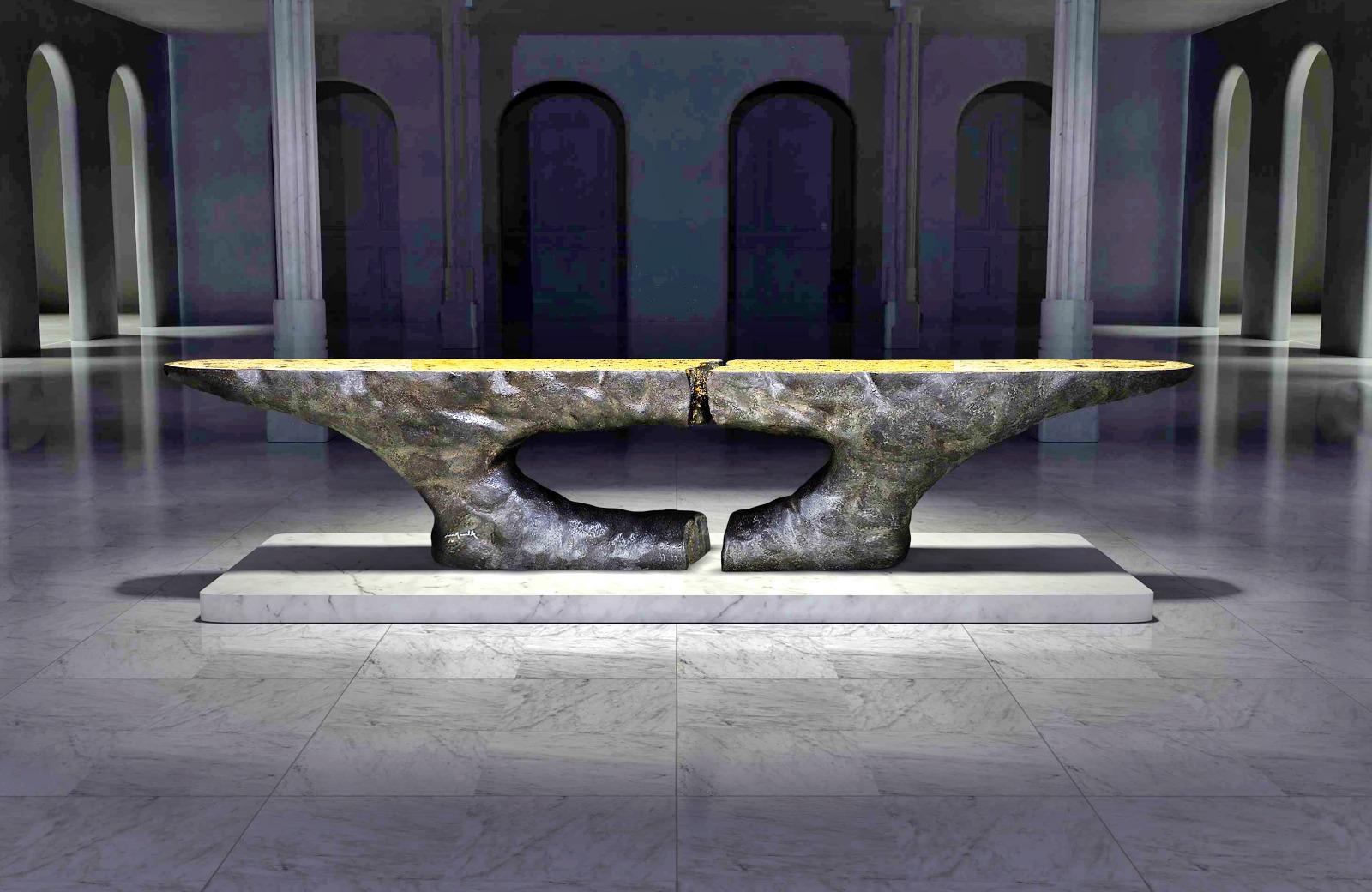 Hand-Crafted New Design Console in Resin Finished and Textured in 