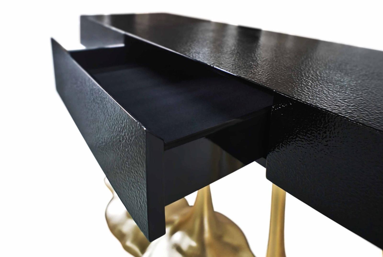 Portuguese New Design Console in Wood finished in Black High Gloss For Sale