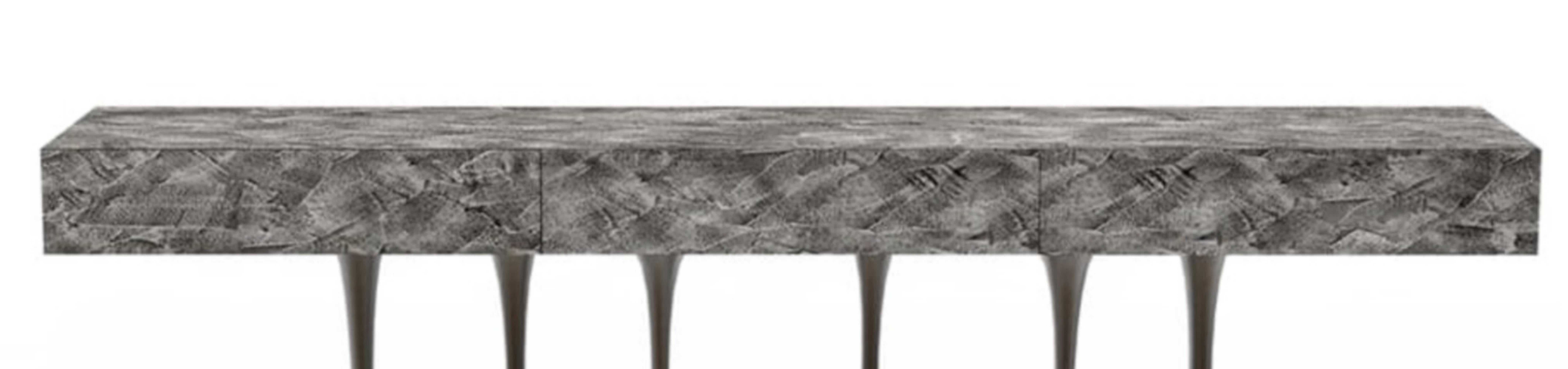 Portuguese New Design Console in Wood finished in Grey Wood High Gloss For Sale