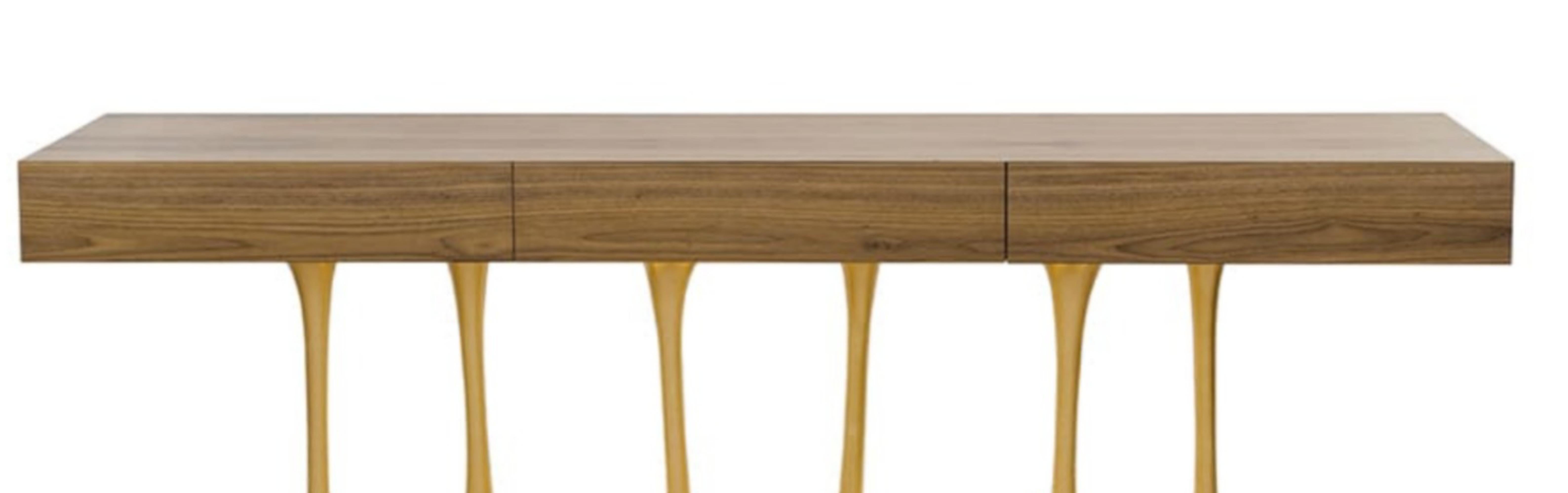 Portuguese New Design Console in Wood finished in Marron Wood High Gloss For Sale