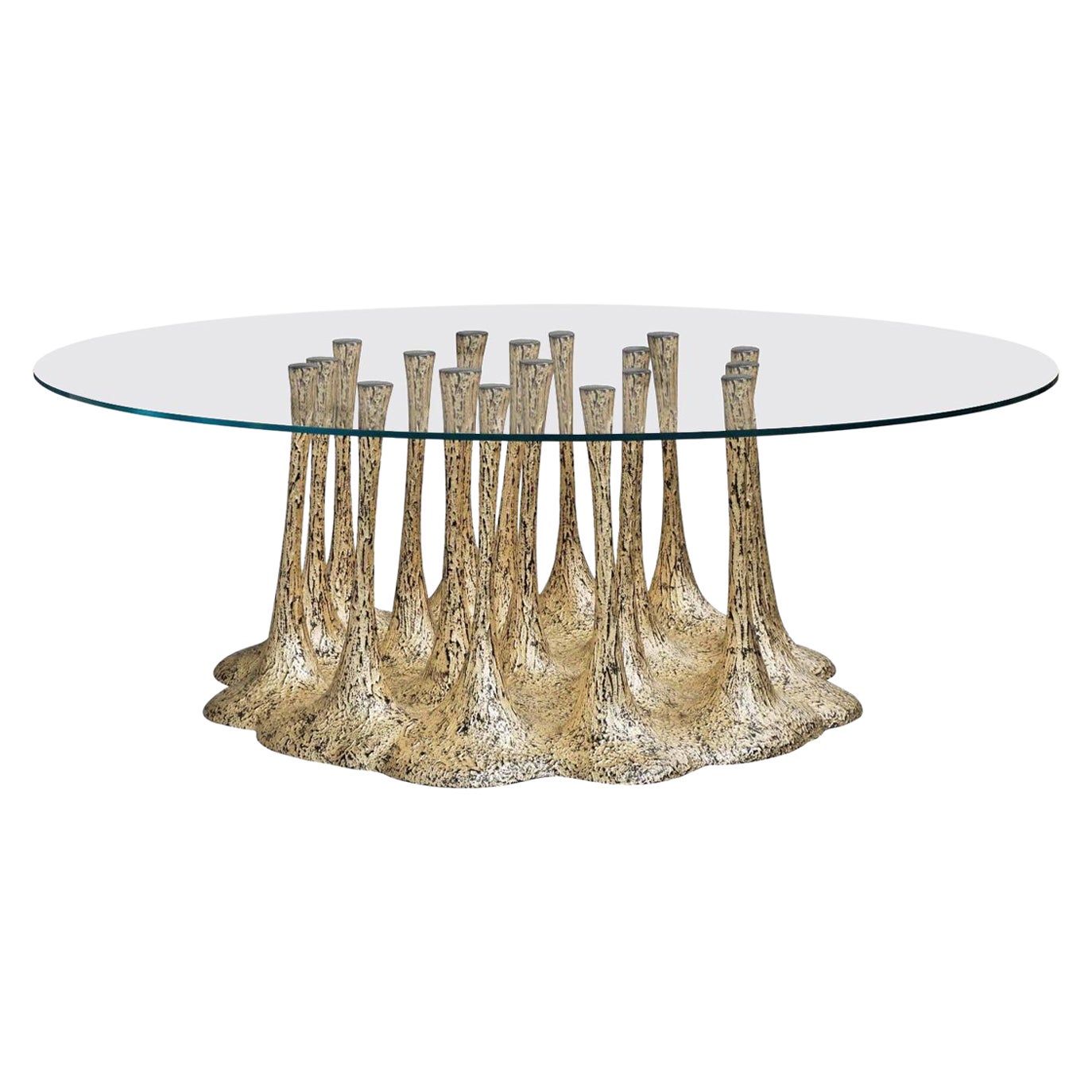 Table de salle à manger New Design, verre et fibre de verre, finition feuille d'or, 8/10 personnes en vente