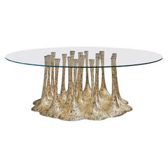 Table de salle à manger New Design, verre et fibre de verre, finition feuille d'or, 8/10 personnes
