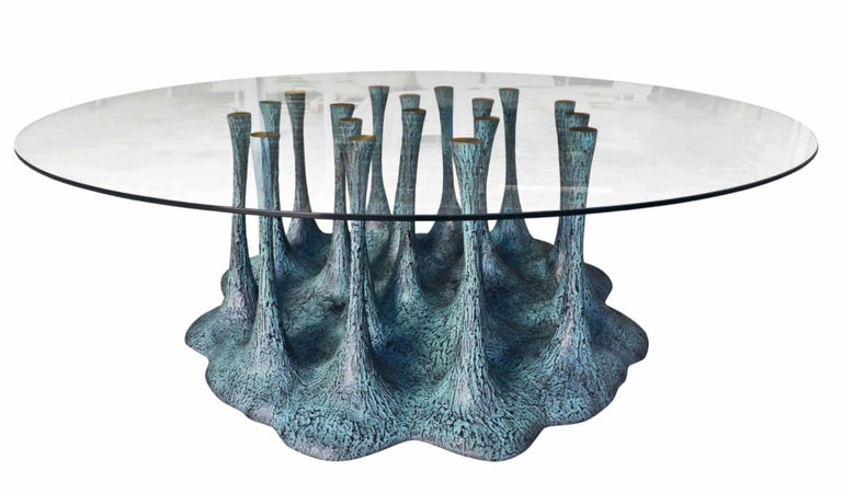 Verdigris Table Base New Design Dining Table Glass and Fiberglass Finished in Verdigris 8/10 ...