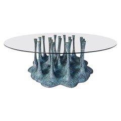 Table de salle à manger New Design verre et fibre de verre fini en vert-de-gris 8/10 personnes