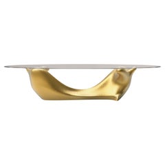 Mesa de comedor de nuevo diseño  Base de Pan de Oro, Tapa de Cristal Bronce