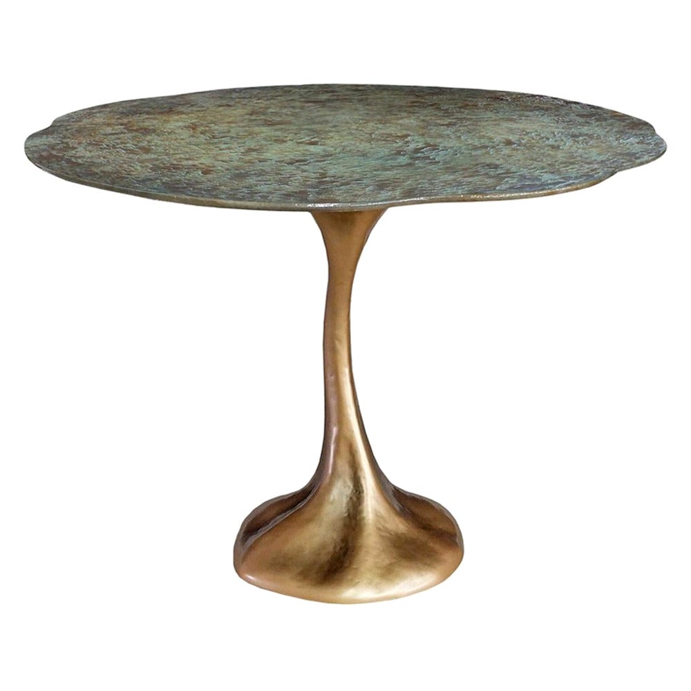 New Design Dining Table in Ceramic and Base in Aged Pale Gold Color For Sale
