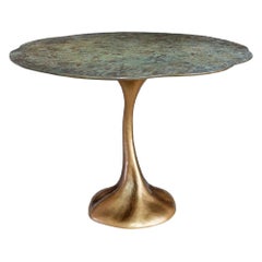 New Design Dining Table in Ceramic and Base in Aged Pale Gold Color