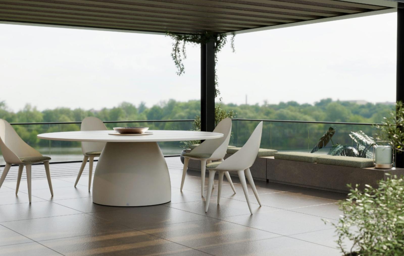 Portugais Table de salle à manger New Design en blanc mat adaptée à l'extérieur SUMMER 2024 en vente