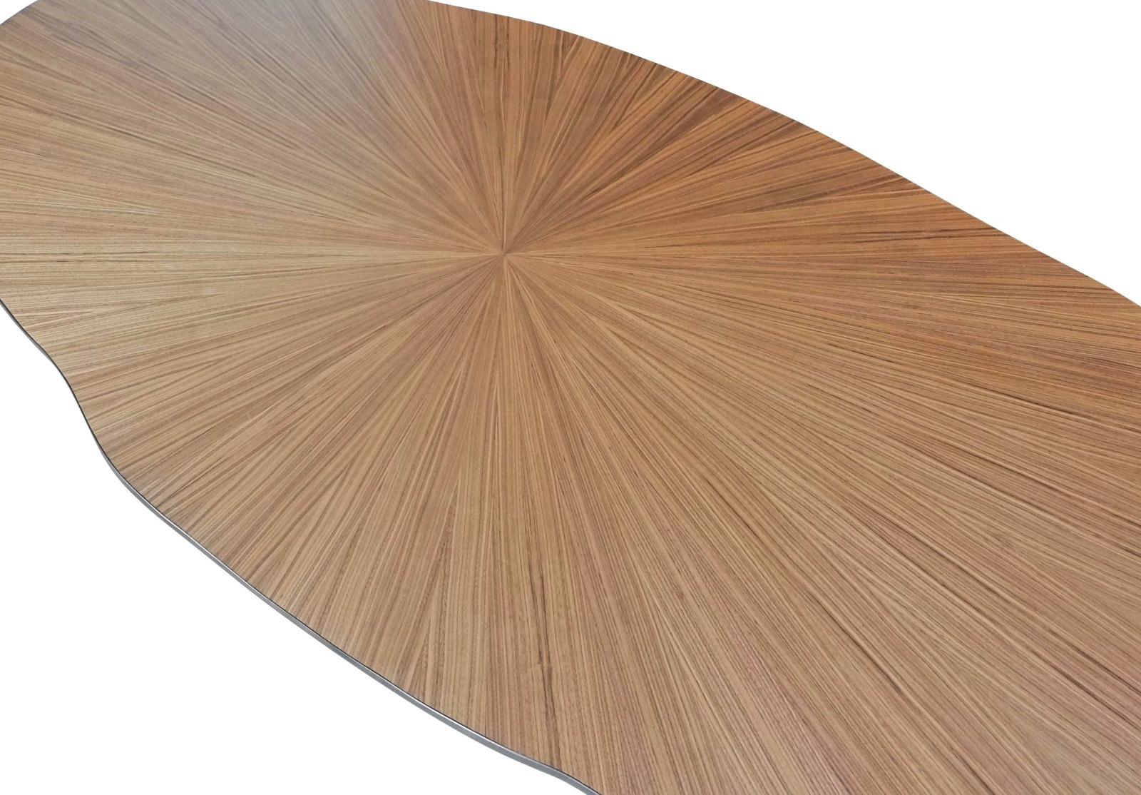 Modern New Design Dining Table in Wood with Sunburst Walnut Veneer For Sale