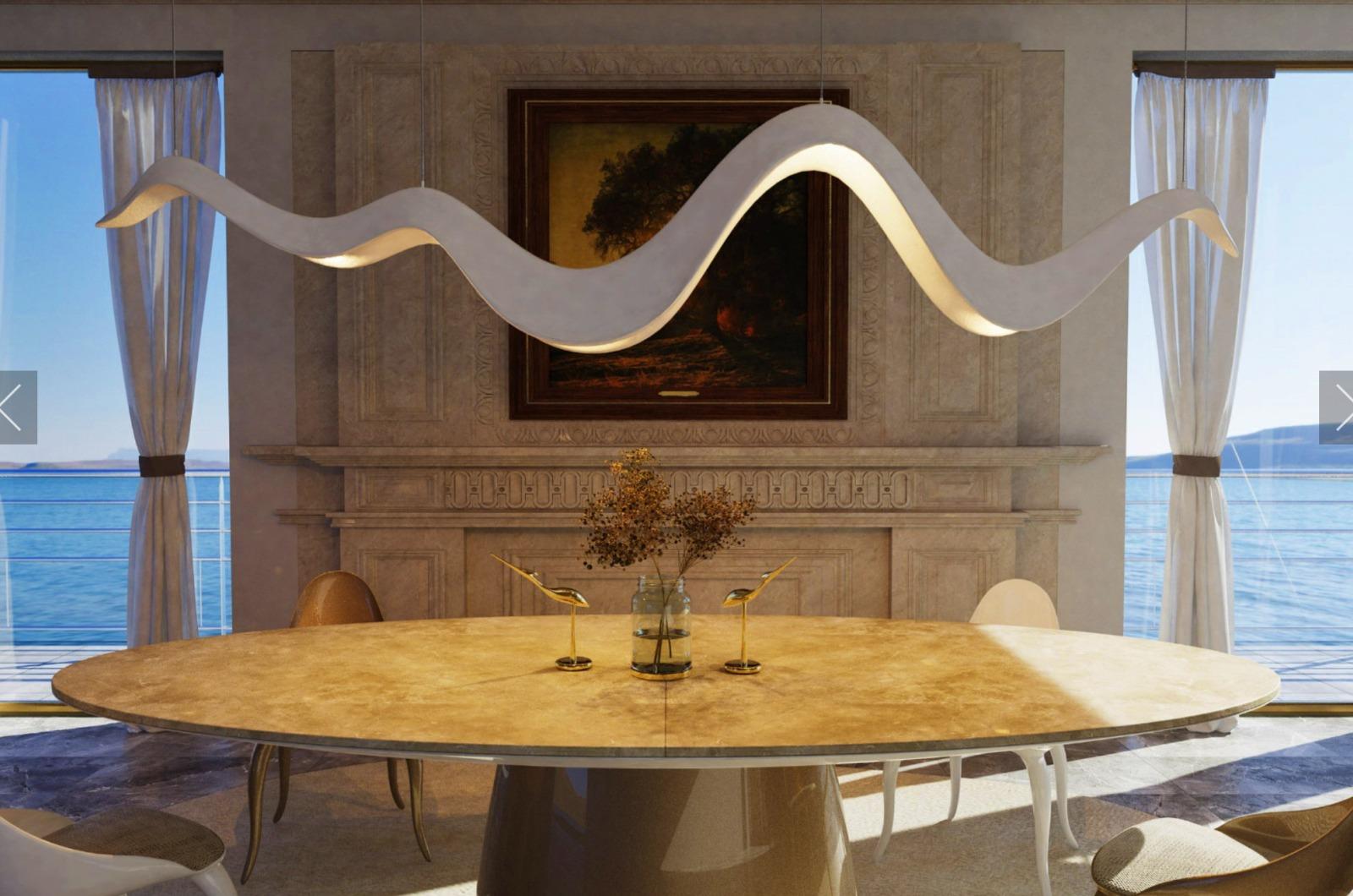 Moderne Table de salle à manger New Design avec plateau en marbre et laque champagne en vente