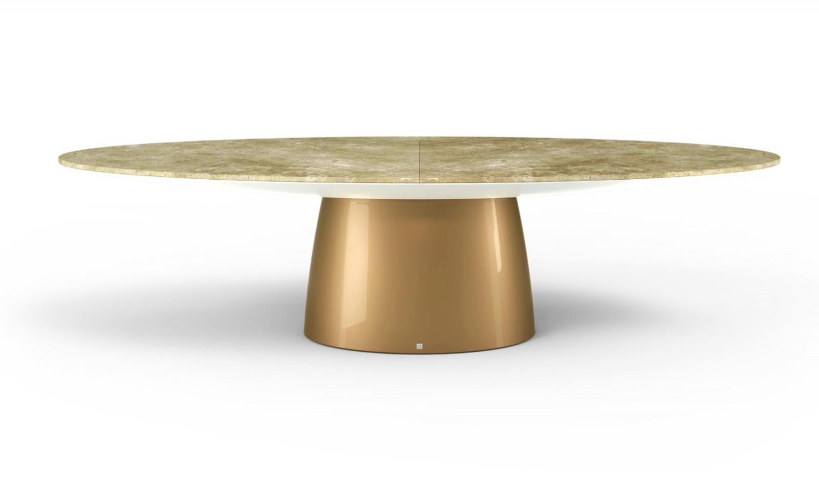 Hand-Crafted New Design Dinner Table in Marble Top and Champagne Lacquering For Sale