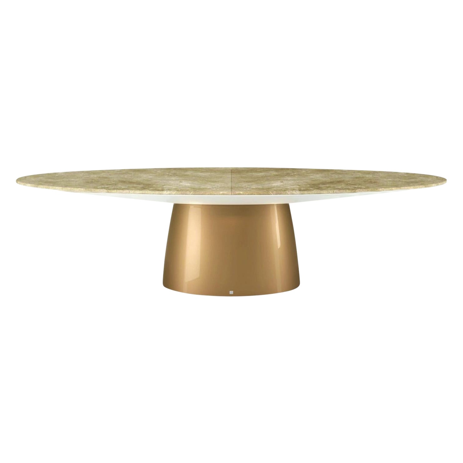 New Design Dinner Table in Marble Top and Champagne Lacquering For Sale