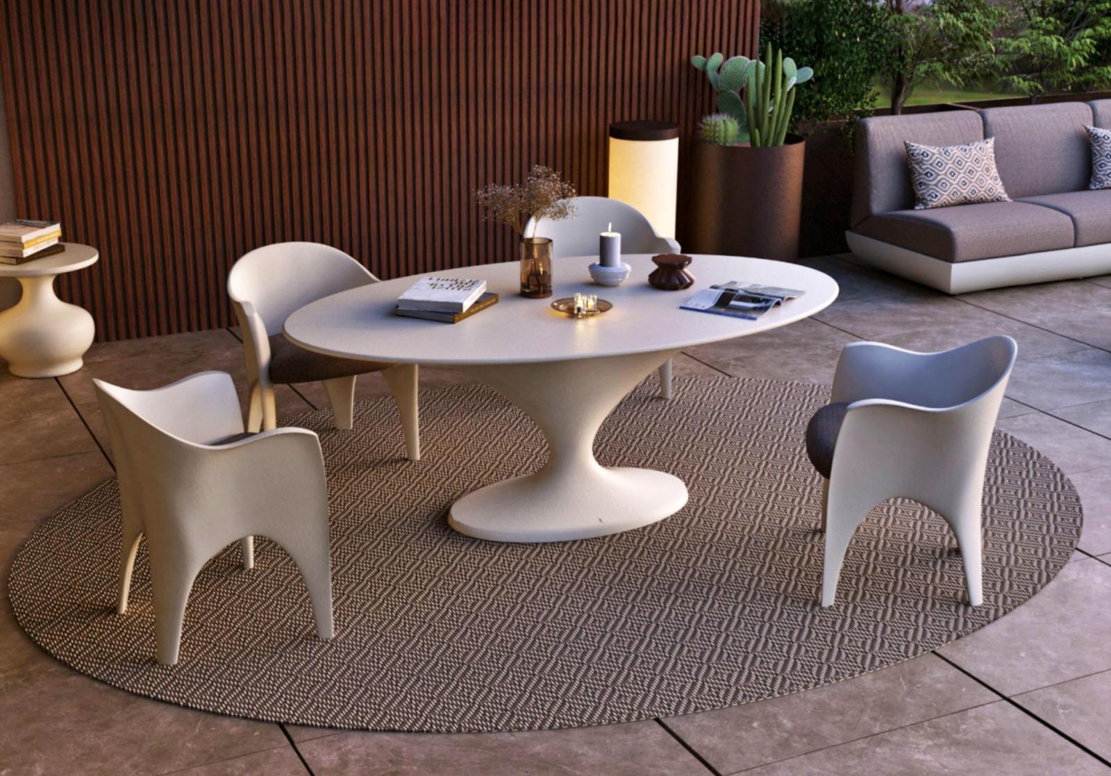 Modern New Design Oval Dining Table in White Matte Suitable for Outdoor SUMMER 2024 For Sale