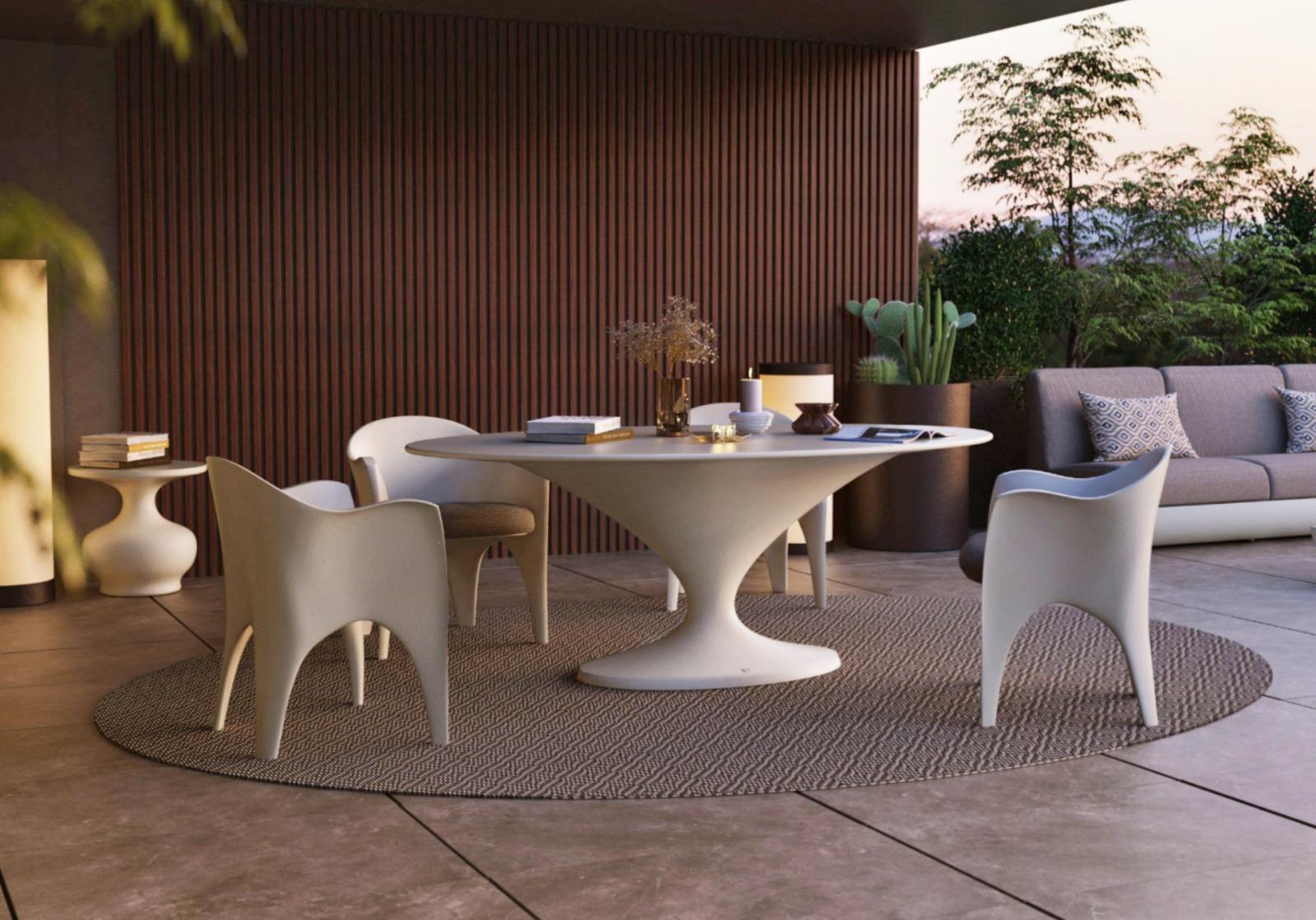 New Design Ovaler Esstisch in Weiß Matt Geeignet für den Außenbereich SUMMER 2024 (Portugiesisch) im Angebot