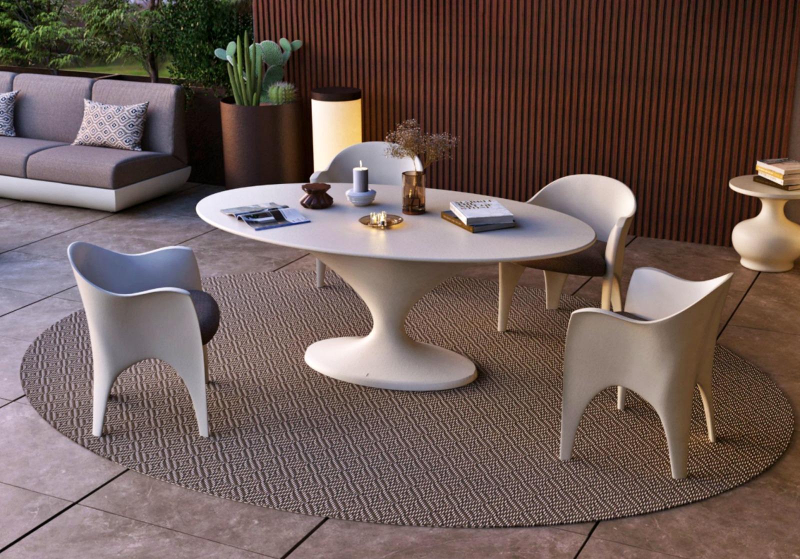 New Design Ovaler Esstisch in Weiß Matt Geeignet für den Außenbereich SUMMER 2024 (Handgefertigt) im Angebot